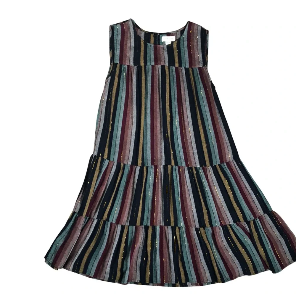 VELVET By Graham & Spencer‎ Viscose Linen Boho Stripe Sleeveless Dress S $189
